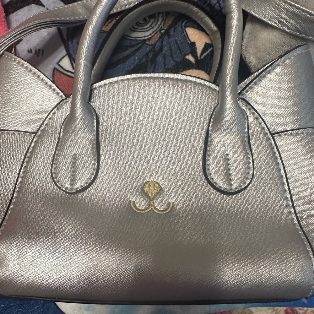 Silver Cat Face Smile Cute Purse Crossbody Handbag